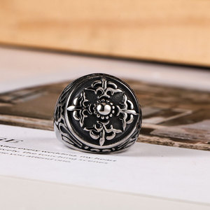 European American Retro Flower Pattern <b>Titanium</b> Steel <b>Ring</b> Men's Jewelry Gift SA805 - Product Image 2