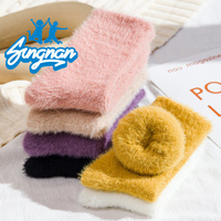 Damen-Crew-Socken Gestrickt Dick Warm Herbst Winter Nerz-Velours Einfarbig Haus-Boden-Schlafsocken Mond