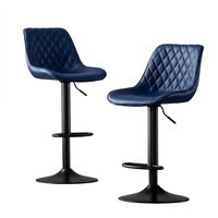 Tabouret de bar de luxe en cuir noir pour cuisine, bar, café, base en métal, dossier enveloppant à points diamant, chaise de comptoir pivotante réglable