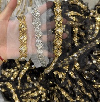 AFFINITY-Bordure en Dentelle Dorée à Paillettes Perlée, Bordure Brodée en Dentelle avec Strass pour Robe, Mariage, Maison, Vêtements