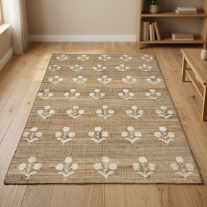 Alfombra Floral Beige, Mezcla de Algodón, para Decoración del Hogar, Sala de Estar y Dormitorio - Product Image 4