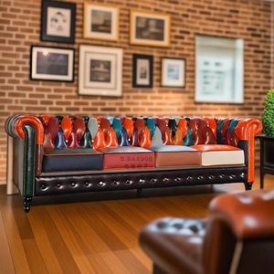 أريكة تشيسترفيلد مطابقة ألوان عشوائية لبار الويسكي وصالة السيجار والأثاث الجلدي الإبداعي للفنادق الخشبية - Product Image 5