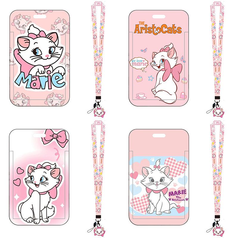 ID Credit Lovely Cartoon Marie Cat Card Holder Cute the AristoCats Lanyards with Pendant Campus Hanging Neck Plastic Card Case