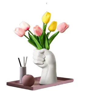 가정 장식을위한 예술 조각 세라믹 주먹 몸 꽃병 사용자 정의 북유럽 꽃병
