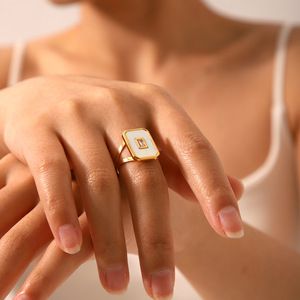 Ngôi Sao Với Thép Không Gỉ Vòng Phong Cách Ánh Sáng Sang Trọng Thanh Lịch Titan Thép Nữ Nhẫn Kim Cương Vuông Thời Trang Vòng - Product Image 3