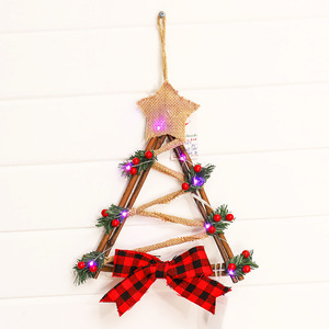 Wholesale Christmas Rattan Wreath With Lights Burlap Bow <b>Xmas</b> Front Door Hanging Decor Holiday Wreath Ornament - Product Image 4