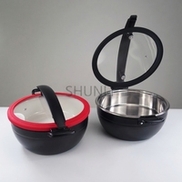 Dreischichtiger Stahl-Chafing-Dish (4,5L) aus 304 Edelstahl, Schwarz, Mini-Speisenwärmer mit Glasdeckel, Geeignet für Induktion und Wärmelampen