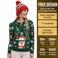 Suéter Navideño Familiar con Estampado de Reno FNJIA para Hombre, Suéter de Punto Suave de Manga Larga, Jersey Navideño Feo