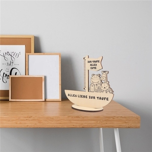 Nouveau porte-monnaie en bois naturel fait main en forme de bateau, motif animal mignon, idéal pour cadeaux de baptême ou de baby shower - Product Image 5