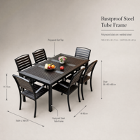 Ensemble de conversation extérieur pour cour et jardin, grande capacité 6 personnes, table et chaises rectangulaires pour villa et réunions familiales