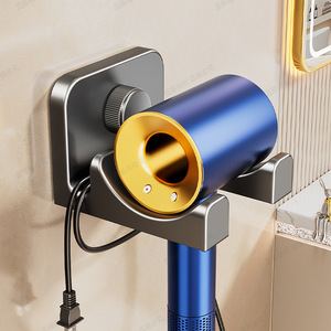 Wall Mounted Hair Dryer Holder Titanium Space Gray Punch Free Bathroom Storage Rack Rectangle Polished Finish - Product Image 3