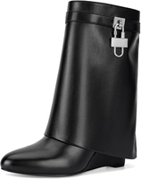 Bottes de créateur personnalisées OEM pour femme en cuir marron, style décontracté, luxe discret, avec fermoir métallique doré, talon bas, pour l'automne et l'hiver, chaussures de ville
