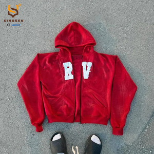 High Quality Embroidery Hoodies Heavyweight <b>Thick</b> 450GSM French Terry Hoodies 100% Cotton Vintage Acid Washed Hoodies for Men - Product Image 4
