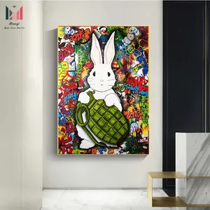 Graffiti lindo conejo pared imágenes artísticas y carteles de animales Pop lienzo pintura arte para la decoración de la habitación del hogar como decoración de la habitación del niño Cuadros