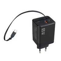 Chargeur mural GaN 65W de haute qualité avec câble rétractable à charge rapide 2 ports Protection OTP et OVP pour iPhone