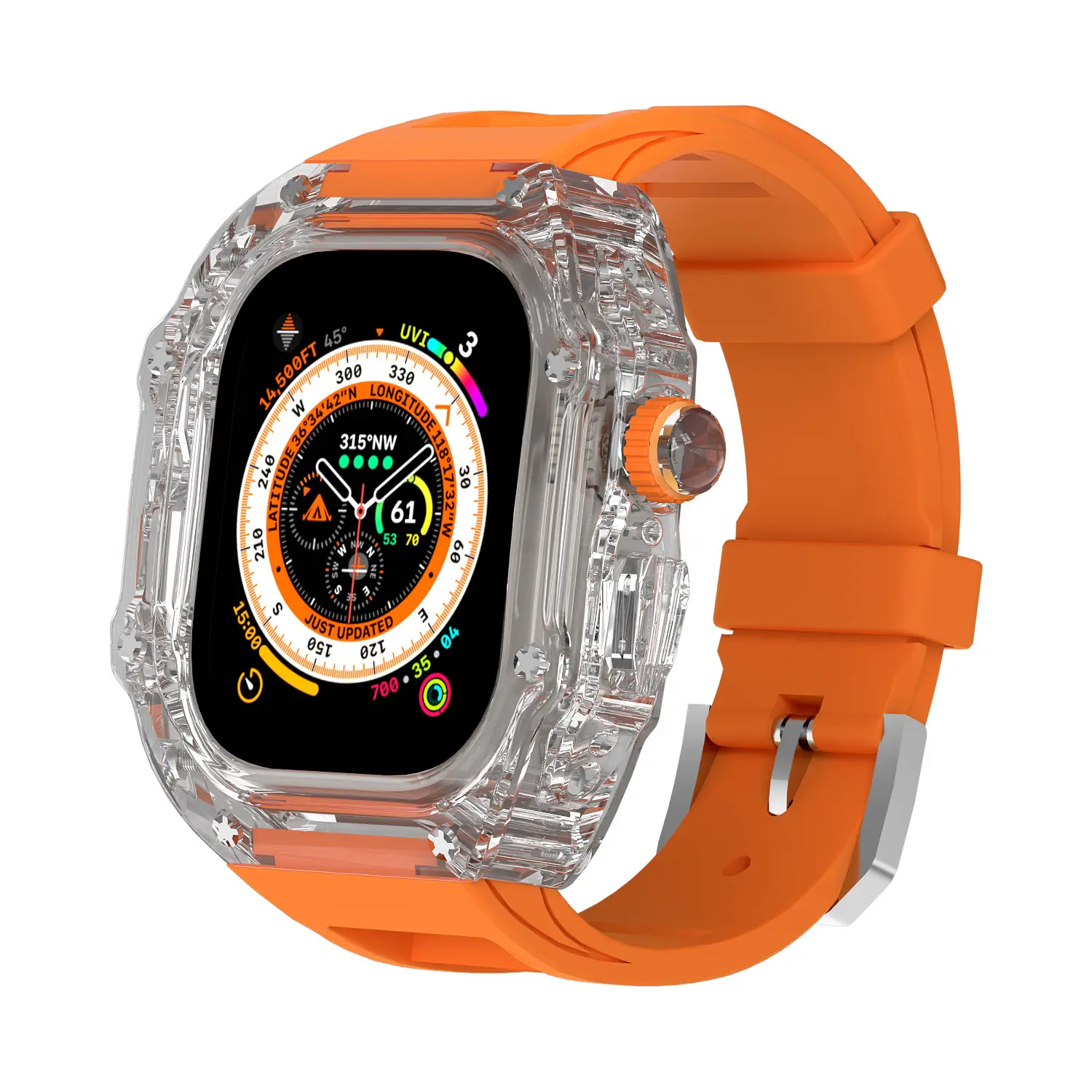 Caja de reloj transparente para Apple Watch Band Ultra 49mm 45mm 44mm correa de reloj de goma para iwatch series 8 7 6 5 4 funda de modificación