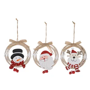 Groothandel Houten Plakjes Santa Claus Rendier Sneeuwpop Hanger Kerstboom Hangende Decoraties