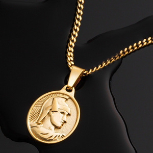 Pendentif 75 cm en acier inoxydable 316L pour hommes, collier avec <span class=keywords><strong>médaille</strong></span> religieuse ovale, en <span class=keywords><strong>or</strong></span>, collégion romain - Product Image 2