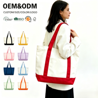 Sac fourre-tout uni personnalisé avec logo imprimé, poches zippées et longues poignées, sac de shopping en toile de coton imprimé de taille moyenne
