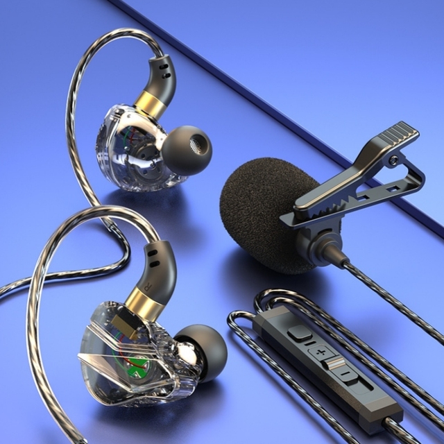 Wired Earphone Combo with Built-in Microphone for Live Streaming Singing on Mobile Phones and Computers Featuring Ear Monitoring