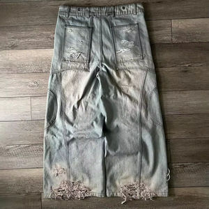 OEM de haute qualité personnalisé Streetstyle <span class=keywords><strong>Jeans</strong></span> coupe ajustée avec éclaboussures déchiré Denim Cargo <span class=keywords><strong>Jeans</strong></span> vieilli délavé - Product Image 4