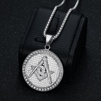 Collier pendentif Hip Hop en acier inoxydable, étanche et inaltérable, avec zircon cubique, motif maçonnique, pour homme