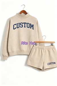 Personalized <strong>Mummy</strong> <strong>and</strong> <strong>Me</strong> Shorts Sweatshirt Set Mock Neck Blank French Terry Kids Girl Woman Sporting Set Fall Winter Clothes - Product Image 4