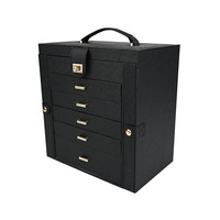 Boîte de rangement de bijoux de luxe en cuir PU avec doublure en velours, grande, à 6 couches, double porte, rectangulaire, avec poignée, pour boucles d'oreilles et bagues - Offre Spéciale