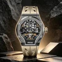 Jam Tangan Mekanik Otomatis Globe Rose Gold Sky Hollow Flywheel Tema Mewah Sport Pria Terbaru Tali Karet CE8006G