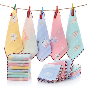 En gros, petite serviette carrée six couches en gaze pour la maternelle, motif animalier de dessin animé - Product Image 1