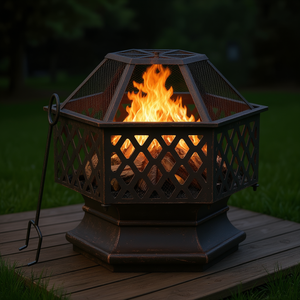 Brasero de Acero Rústico de 24.4x21.3x22 Pulgadas con Pinzas para Leña, para Reuniones al Aire Libre, Independiente, para Leña - Product Image 2