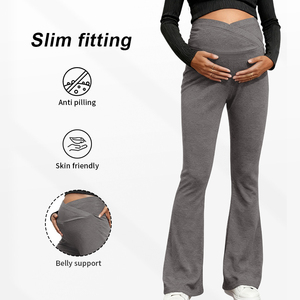 Pantalon <span class=keywords><strong>de</strong></span> yoga évasé taille haute pour femme enceinte avec bande croisée à la taille, coupe ajustée, extensible, pour usage quotidien - Product Image 4