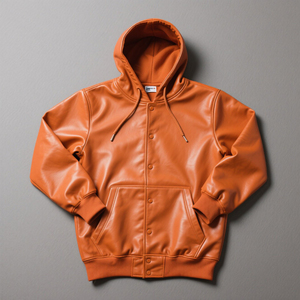 Áo hoodie nam da kiểu dáng bóng chày cổ đứng có lỗ cho ngón tay cái, chi tiết dây rút - Product Image 1