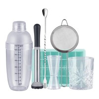 Ensemble de shaker à cocktails en plastique transparent OUYADA 700 ml, 7 pièces, avec échelle, kit de barman en résine PC transparente pour accessoires de bar à domicile