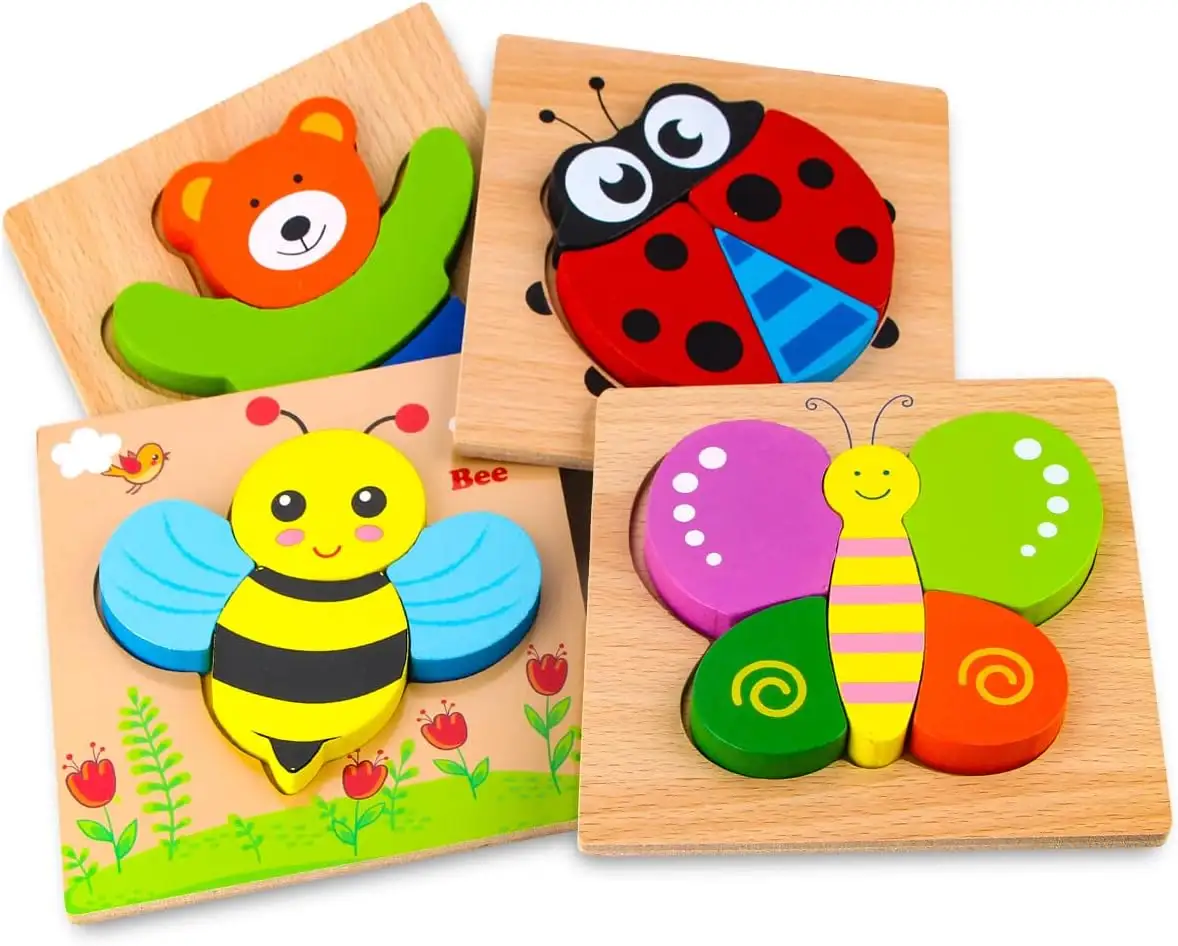 Formes de couleurs vives vives Puzzles d'animaux en bois Puzzle animal pour les tout-petits