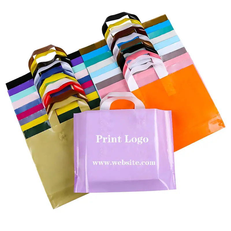 Özel ucuz poli PE alışveriş çantası plastik saplı yeniden kullanılabilir alışveriş plastik taşıma çantası kendi logolu