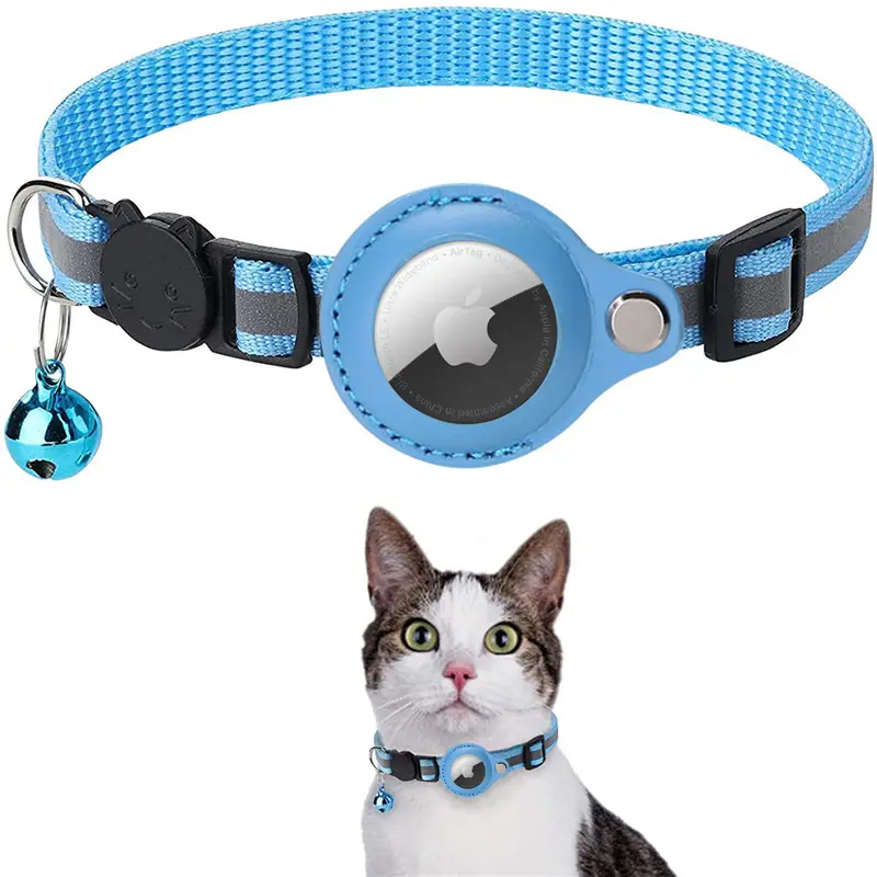 Reflective AirTag GPS Cat Collar with Air Tag Holder and Bell Safety Elastic Band Tracker for Cats Kittens Puppies