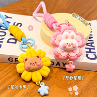 Porte-clés pendentif ours fleuri mignon, figurine de dessin animé tridimensionnelle, lapin créatif, cadeau pour étudiant