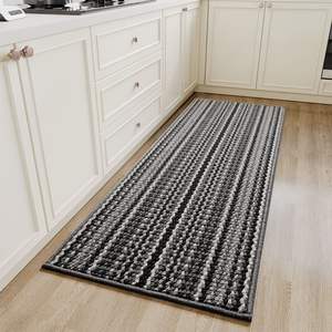 Tapis de cuisine rayé rectangulaire antidérapant en polypropylène gris foncé absorbant l'eau pour cuisine - Product Image 1