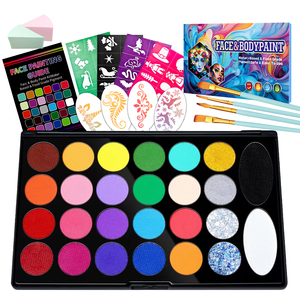 Kit Completo di Colori per Viso e Corpo in Confezione Convenienza |   26 colori (opachi/glitterati) |   Con stencil e pennelli |   Certificato CE per la Vendita all'Ingrosso - Product Image 1
