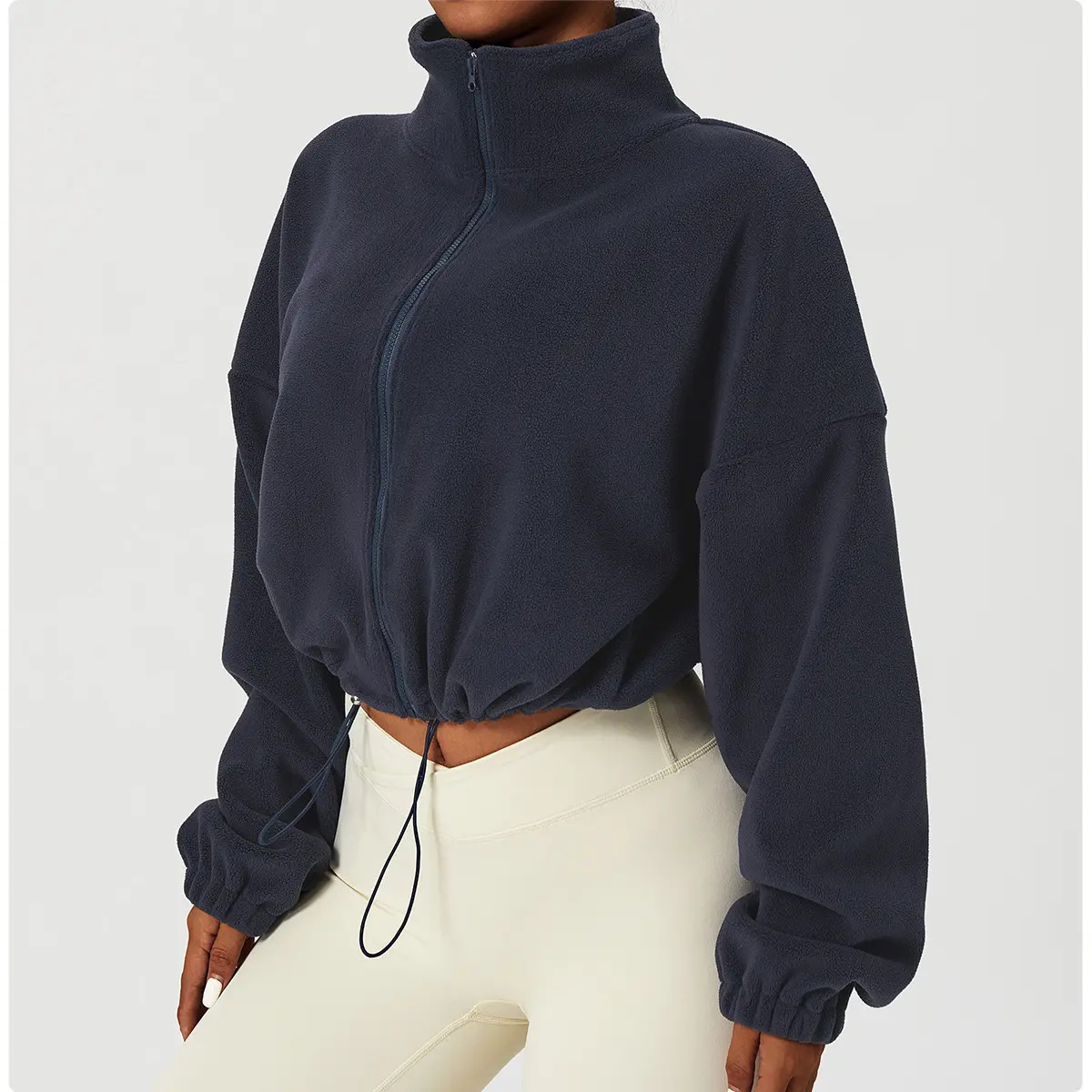 Outdoor Lamb's Fleece Sports Jacket Women's Autumn Stand-up Collar Loose Plus Warm Origami Fabric Top