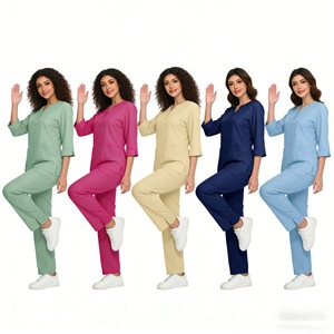 Women's Medical Scrub Set V-Neck Mid Sleeve Breathable Uniforms For Hospital Nursing Workwear Moisture Wicking Clothes - Product Image 3