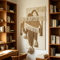 Art mural abstrait minimaliste sans cadre nouveau design, pompons jute boho, tableau décoratif pour décoration maison moderne