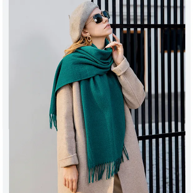 थोक फैशन महिला लक्जरी नरम सादे स्कार्फ सर्दियों में गर्म पैशमीना 100% शुद्ध ऊन शॉल स्कार्फ