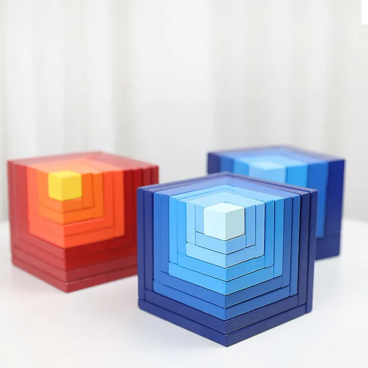 Kids Wooden Rainbow Cube Blocks Toy Cubic Blocks Montessori Color Sort Educational Toy