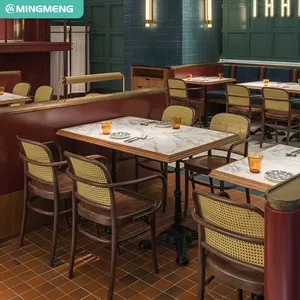 Conjunto de mesas de jantar de madeira para restaurantes comerciais de luxo 5 estrelas, mesa de jantar, conjunto de cadeiras, bar, mesas de ferro, novidade em 2024