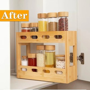 Bamboo Storage Rack 2 Tier <b>Desktop</b> Kitchen Spice Organizer Natural Wood Color Rectangular <b>Shelf</b> - Product Image 3