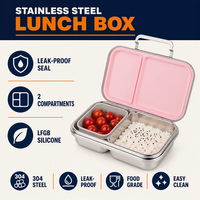 Boîte à lunch mignonne en acier inoxydable 304 avec couvercle hermétique anti-fuite, chauffable, 2 compartiments, boîte bento pour enfants et nouveau-nés, utilisation scolaire