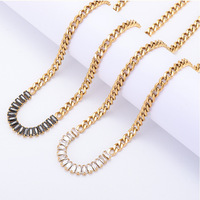 Acero 316L con Revestimiento PVD de Oro de 18K, Resistente al Agua y al Deslustre | Collar Cubano Unisex con Circonitas Cuadradas, Joyería Resistente para la Playa