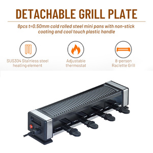 Grill de fête <span class=keywords><strong>Raclette</strong></span> électrique connectable pour <span class=keywords><strong>4</strong></span> personnes, sans fumée, plaque de cuisson réversible en fonte d'aluminium antiadhésive, 600W, usage domestique - Product Image 5